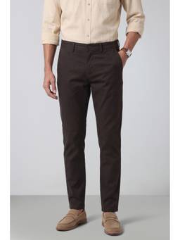 Peter England - Men Brown Solid/Plain Cotton Blend Trouser