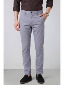 Peter England - Men Blue Solid/Plain Cotton Blend Trouser