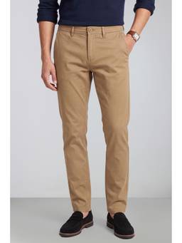 Peter England - Men Khaki Solid/Plain Cotton Blend Trouser