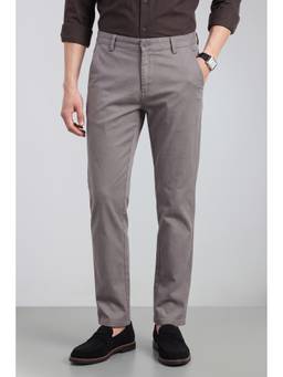 Peter England - Men Grey Solid/Plain Cotton Blend Trouser