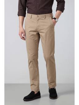 Peter England - Men Khaki Solid/Plain Cotton Blend Trouser