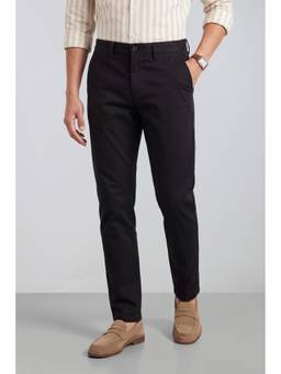 Peter England - Men Black Solid/Plain Cotton Blend Trouser