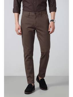 Peter England - Men Brown Solid/Plain Cotton Blend Trouser