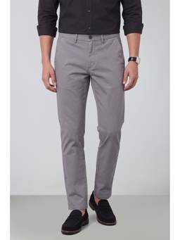 Peter England - Men Grey Solid/Plain Cotton Blend Trouser