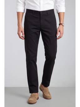 Peter England - Men Black Solid/Plain Cotton Blend Trouser
