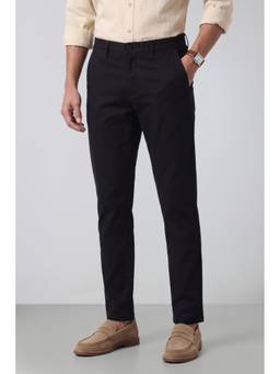 Peter England - Men Black Solid/Plain Cotton Blend Trouser