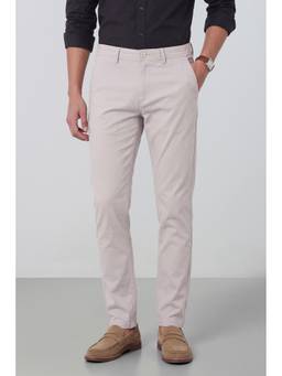Peter England - Men Grey Solid/Plain Cotton Blend Trouser