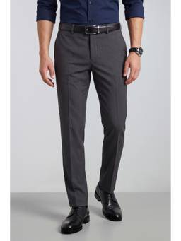 Peter England - Men Charcoal Solid/Plain Polyester Blend Trouser