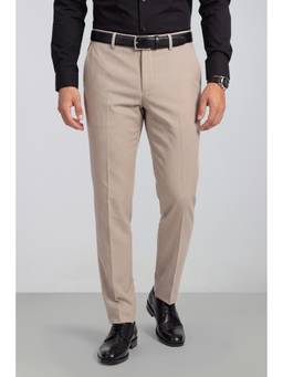 Peter England - Men Beige Solid/Plain Polyester Blend Trouser