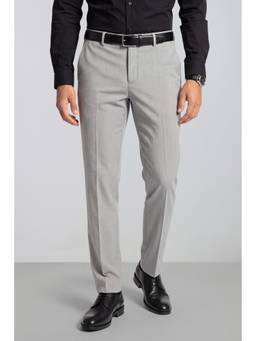 Peter England - Men Grey Stripes Polyester Blend Trouser