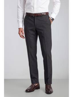 Peter England - Men Charcoal Solid/Plain Polyester Blend Trouser