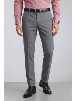 Peter England - Men Grey Solid/Plain Polyester Blend Trouser