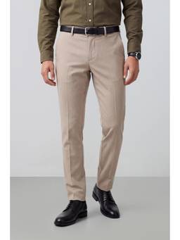Peter England - Men Beige Solid/Plain Polyester Blend Trouser