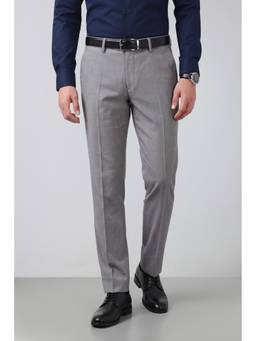 Peter England - Men Grey Solid/Plain Polyester Blend Trouser