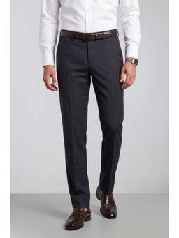 Peter England - Men Navy Blue Stripes Polyester Blend Trouser