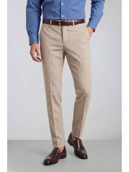 Peter England - Men Beige Solid/Plain Polyester Blend Trouser