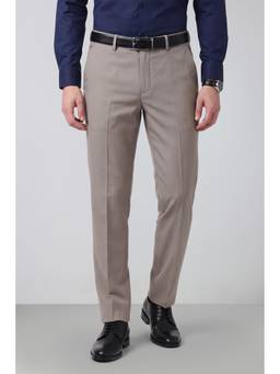 Peter England - Men Grey Solid/Plain Polyester Blend Trouser
