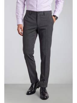 Peter England - Men Charcoal Solid/Plain Polyester Blend Trouser