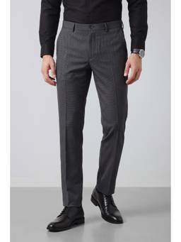 Peter England - Men Charcoal Solid/Plain Polyester Blend Trouser