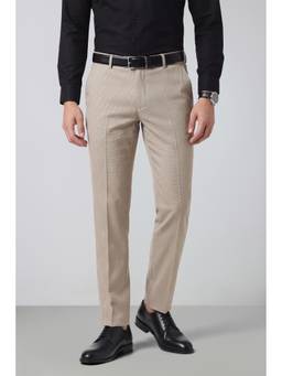 Peter England - Men Beige Solid/Plain Polyester Blend Trouser