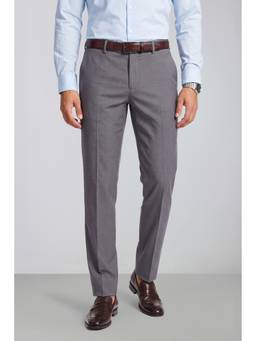 Peter England - Men Grey Solid/Plain Polyester Blend Trouser