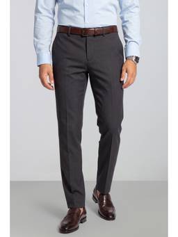 Peter England - Men Charcoal Solid/Plain Polyester Blend Trouser