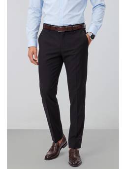 Peter England - Men Black Solid/Plain Polyester Blend Trouser