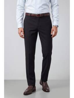 Peter England - Men Black Solid/Plain Polyester Blend Trouser