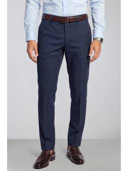 Peter England - Men Navy Blue Solid/Plain Polyester Blend Trouser