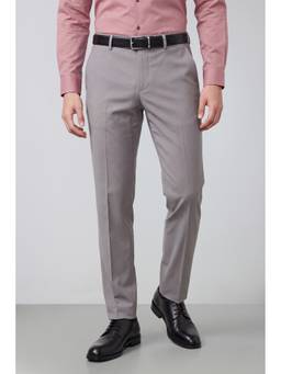 Peter England - Men Grey Solid/Plain Polyester Blend Trouser