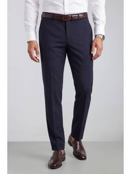 Peter England - Men Navy Blue Solid/Plain Polyester Blend Trouser