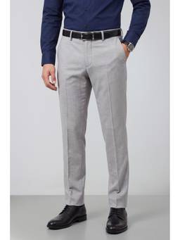 Peter England - Men Grey Solid/Plain Polyester Blend Trouser