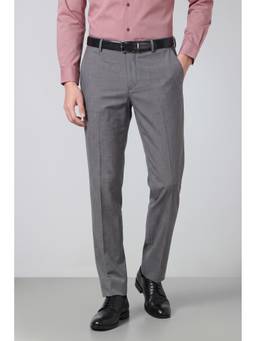 Peter England - Men Grey Solid/Plain Polyester Blend Trouser
