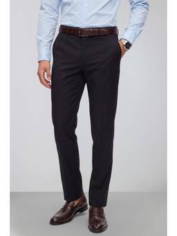 Peter England - Men Black Solid/Plain Polyester Blend Trouser