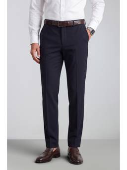 Peter England - Men Navy Blue Solid/Plain Polyester Blend Trouser