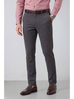 Peter England - Men Charcoal Solid/Plain Polyester Blend Trouser