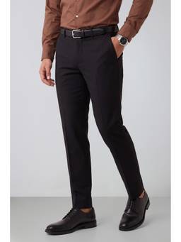 Peter England - Men Black Solid/Plain Polyester Blend Trouser