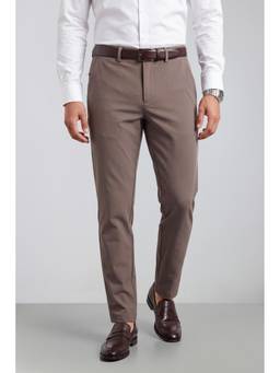 Peter England - Men Brown Solid/Plain Polyester Blend Trouser