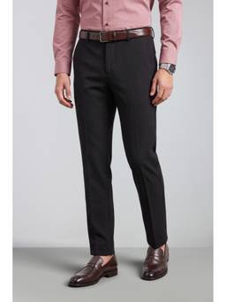 Peter England - Men Black Solid/Plain Viscose Blend Trouser