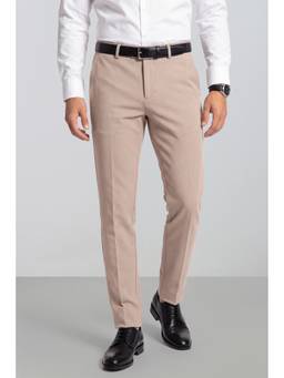 Peter England - Men Beige Solid/Plain Polyester Blend Trouser