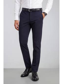 Peter England - Men Navy Blue Solid/Plain Viscose Blend Trouser
