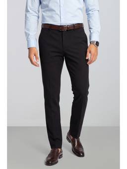 Peter England - Men Black Solid/Plain Viscose Blend Trouser
