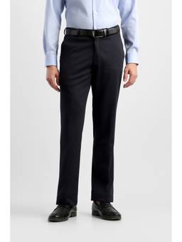 Van Heusen - Men Navy Blue Solid/Plain Polyester Blend Trouser