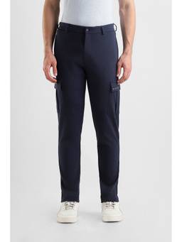 Van Heusen - Men Navy Blue Solid/Plain Cotton Blend Cargo