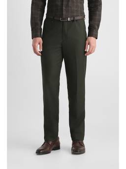 Van Heusen - Men Olive Solid/Plain Polyester Trouser