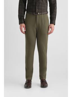 Van Heusen - Men Olive Solid/Plain Cotton Blend Trouser