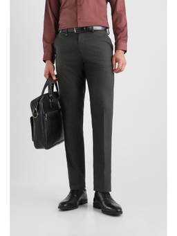 Van Heusen - Men Charcoal Solid/Plain Polyester Blend Trouser