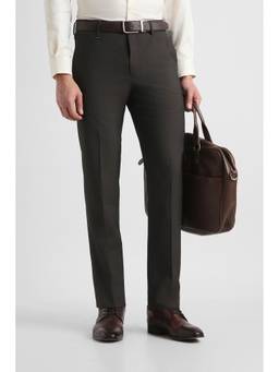 Van Heusen - Men Brown Solid/Plain Polyester Blend Trouser