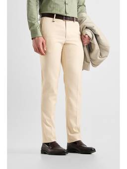 Van Heusen - Men Beige Solid/Plain Polyester Blend Trouser