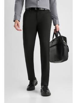 Van Heusen - Men Black Solid/Plain Polyester Blend Trouser